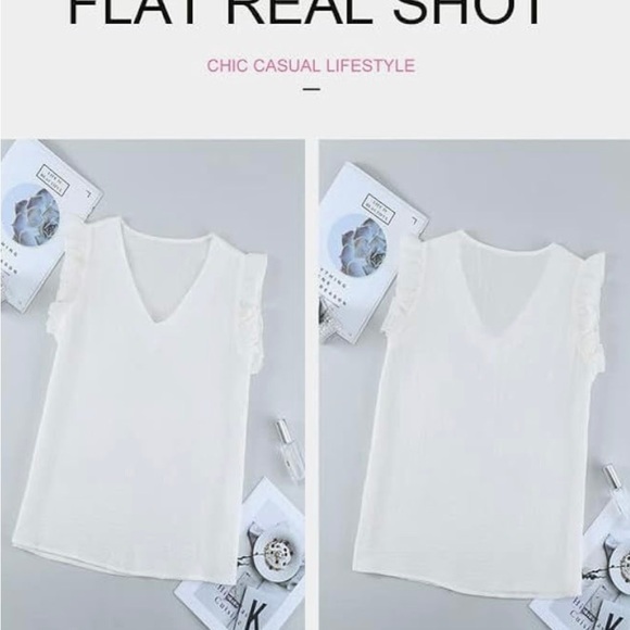 Ladies white size M Dokotoo light weight ruffle top. - Picture 4 of 13